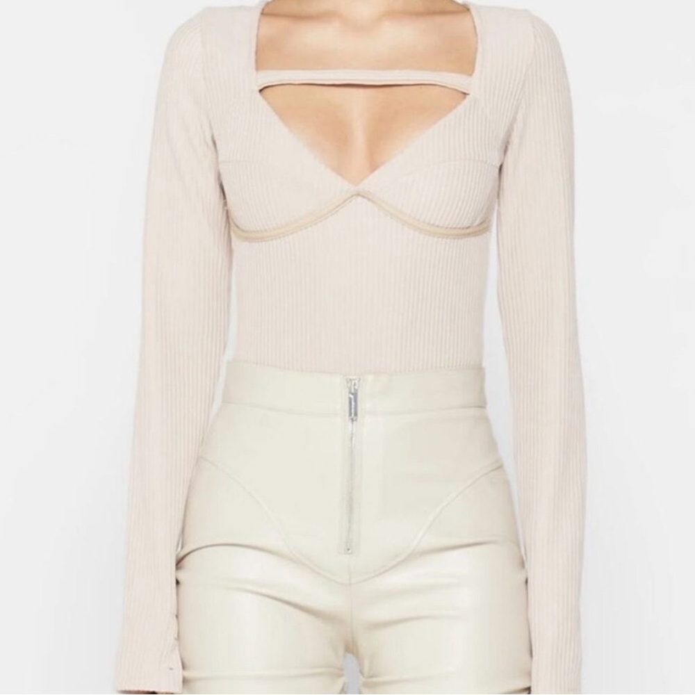 Maniere De Voir Cream Long Sleeve Bodysuit